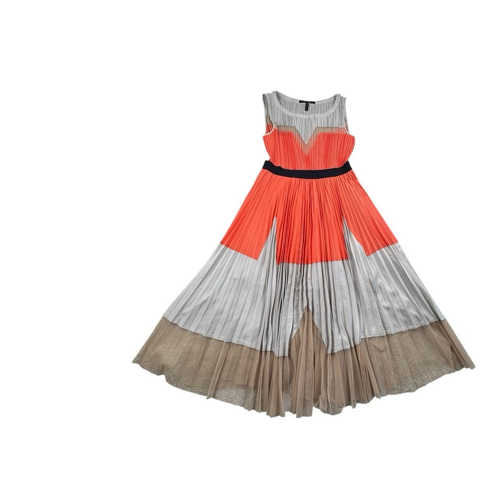 BCBGMAXAZRIA Lucea Pleated Colorblock Midi Dress Ambrosia Combo 8‎